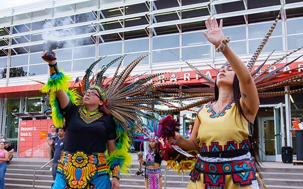 We are Auraria ceremony outside of the library