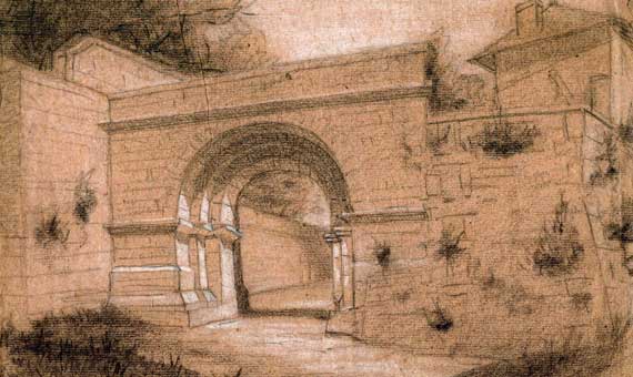 Gaston Save art drawing of a strone archway