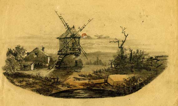 Gaston Save art of a windmill and a lake