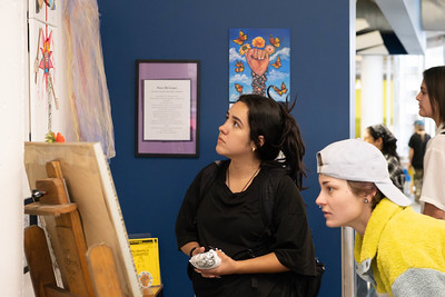 Students looking at art