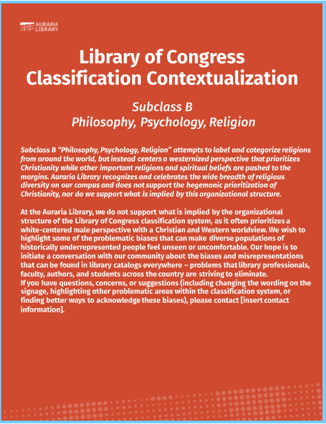 Library of Congress Classfication Contextualization Auraria Library