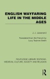 Green book cover titled "English Wayfaring Life in the Middle Ages" by J.J. Jusserand, translated by Lucy Toulmin Smith. Features Routledge Library Editions branding.