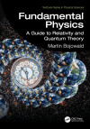 Book cover for *Fundamental Physics: A Guide to Relativity and Quantum Theory*, featuring clocks, Earths, and cosmic imagery suggesting time and space.