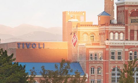 View of the mountains and Tivoli Student Union at the heart of Auraria Campus