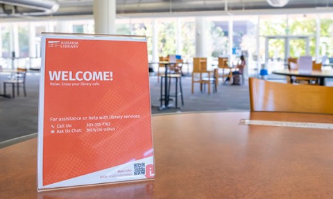 Welcome sign at the Library Cafe space entrance