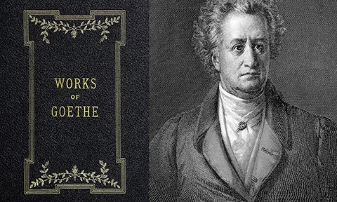 Book cover and black & white portrait of Johann Wolfgang Von Goethe