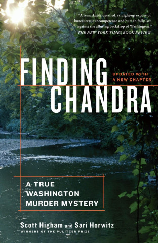 Book cover of "Finding Chandra" features a lush, green landscape with sunlight through trees over a calm river. Text cites it as a Washington murder mystery.