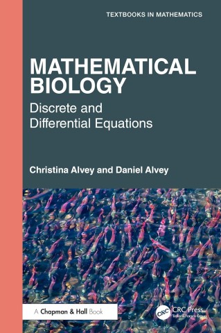 An illustration depicting mathematical biology concepts, featuring discrete and differential equations in a scholarly context.