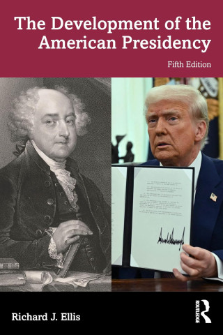 Book cover titled 'The Development of the American Presidency' featuring portraits of historical figures and a signature.