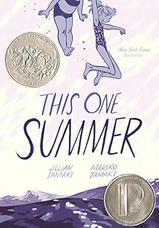 Book cover of "This One Summer" by Julia Kirby, featuring vibrant illustrations and themes of friendship and growing up.