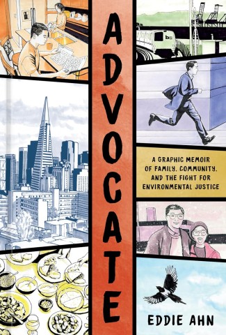 Cover of "Advocate," a graphic novel depicting the life journey of a young man through vibrant illustrations