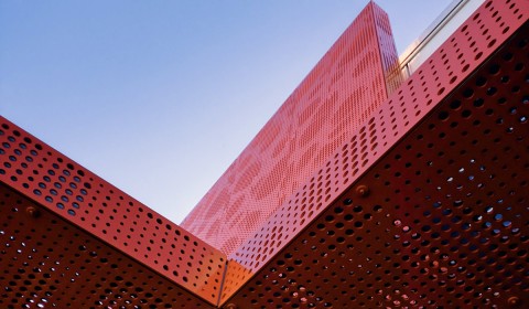 New aluminum Lawrence Street entrance canopy of the Auraria Library