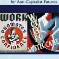 Cover of "Storying Writing Center Labor for Anti-Capitalist Futures." Features vintage posters: a muscular worker and abstract work imagery. Authors: Genie Nicole Giaimo, Daniel Lawson. Tone: Empowering.