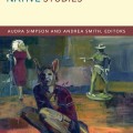 Cover of "Theorizing Native Studies" featuring abstract art: a figure crouching with animal ears in foreground, a person with a headdress, and a pointing statue.