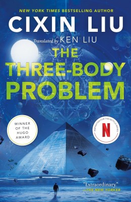 Cover of "The Three-Body Problem" by Cixin Liu. Features a cosmic design with a pyramid, a full moon, and space elements. Includes a Hugo Award badge.