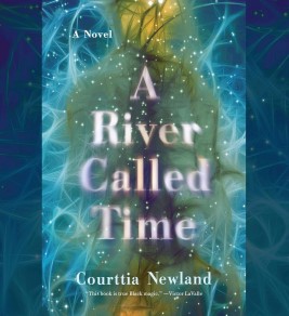 A serene river scene representing the concept of time, inspired by Courteney Newland's artistic vision