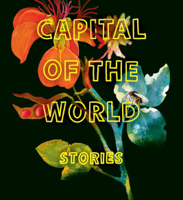 Colorful flowers and a bee against a dark background illustrate the book cover titled "Extinction Capital of the World: Stories" by Mariah Rigg.