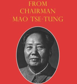 Quotations from Chairman Mao Tse-tung Red book cover featuring the title "Quotations from Chairman Mao Tse-Tung" in yellow text, with a black-and-white portrait of Mao Zedong in an oval frame below.
