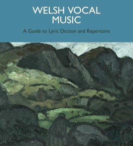 Cover of "Welsh Vocal Music" by Rachel Schutz. Features an abstract painting of a rugged landscape in green and brown tones, with a peaceful atmosphere.